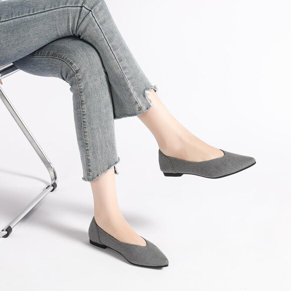 Semwiss Women's Grey Ballet Pointed Toe Flats Comfortable Casual Dressy Shoes - Picture 4 of 6
